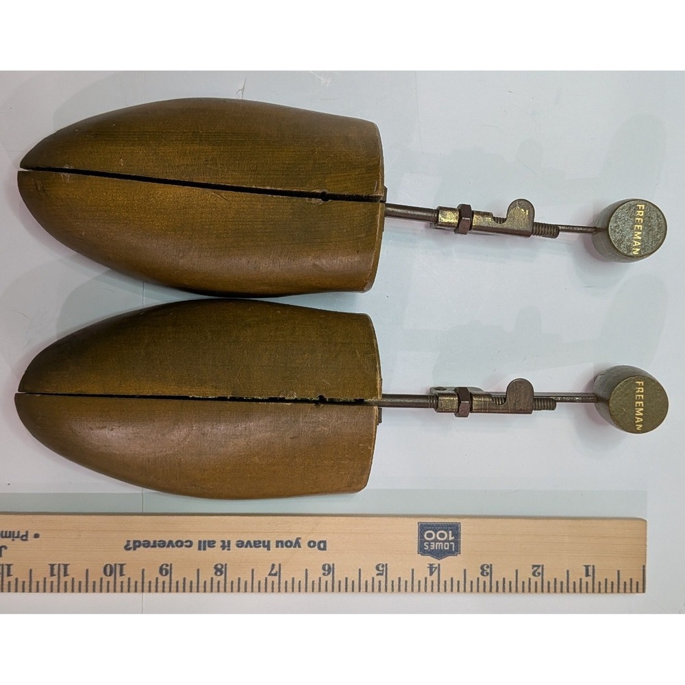 Freeman Shoe Trees Mens OS Brown Good Vintage Wood Adjustable Split Toe Pair